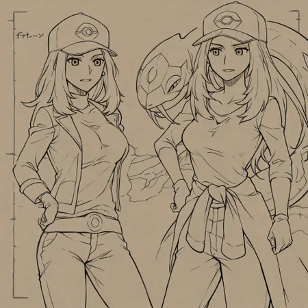 seviper, ral-frctlgmtry, mature female, pokemon trainer taking a break in the woods, seviper is their companion coils up close to them, trainer is looking at the map, jacket tied around their waist, wearing gloves, wearing baseball cap