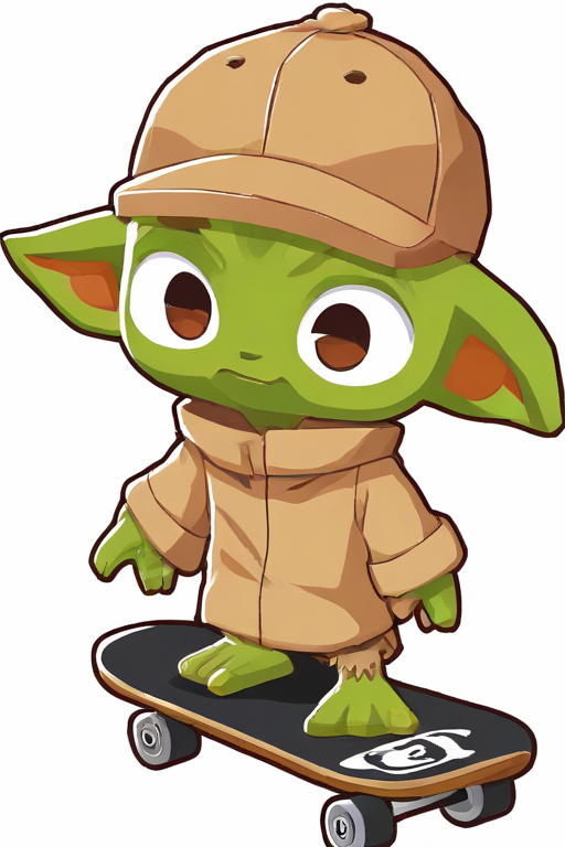<lora:PE_BTD6Style:1> PEBTD6Style,cartoon,
 <lora:PE_BabyYoda:0.5> PEBabyYoda,
on a skateboard, wearing baseball cap