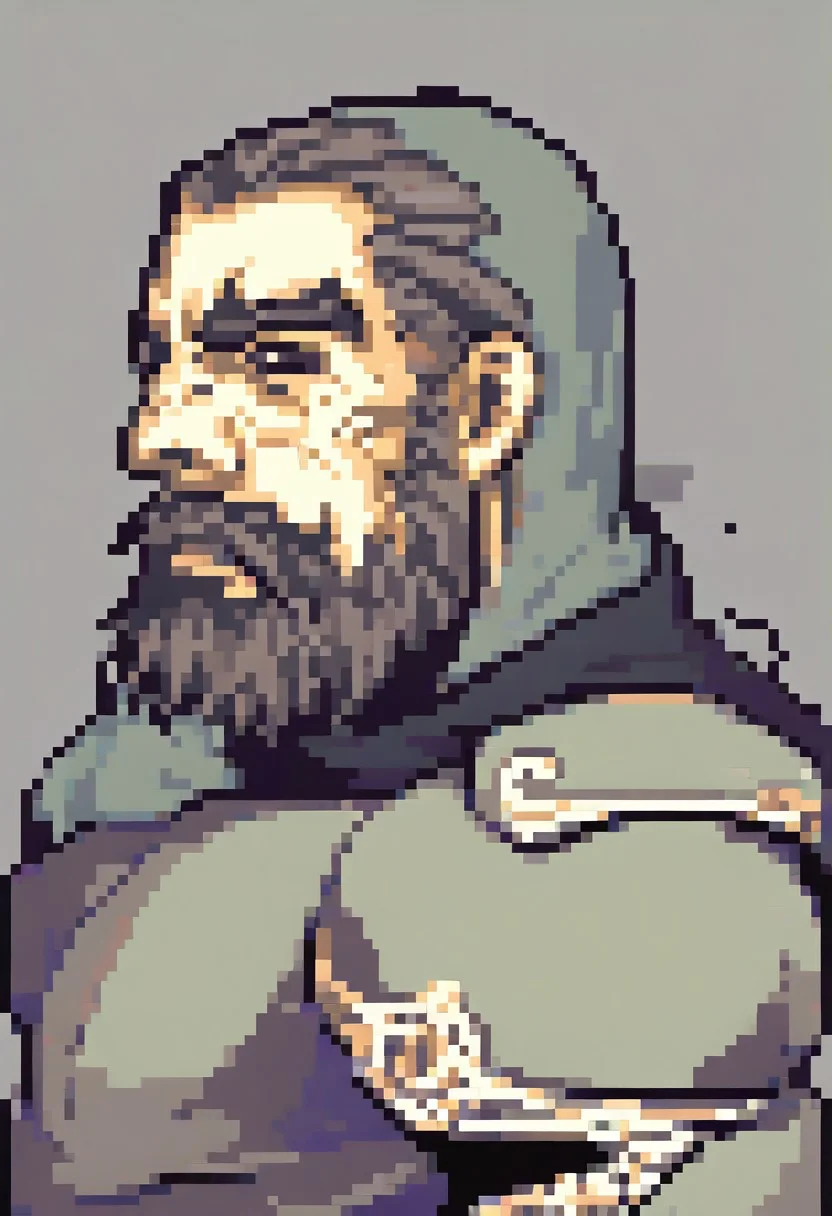 1man, loner person, black gloves, black long sleeves t-shirt, grey hoodie, beard, mustache, monocle, muscular, b0dybuilder_eb, showing his muscle biceps, closer distance face, closer distance head, his distance pressing against me, hd, high quality, 4k resolution