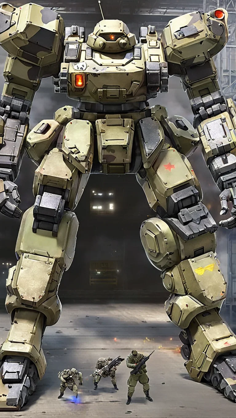 (MRS:1.2),best quality, masterpiece, ultra-detailed, mecha robot, (battlefield:2.5), (ultra-detailed mecha armor), full armor, (very large size mecha:1.5),glowing eyes, (full body:1.2), (mechanical parts:1), (robot joints:1), (military parts:1.5), (heroic parts:1), cable, (battle-ready:1.2),(powerful stance:1.3),(Detailed eye description:1.2),(huge mechanical weapon:1.2), (detailed weapon description:1.2), (holding weapon and weapon :1.5)<lora:srdxl_v2g:0.8>