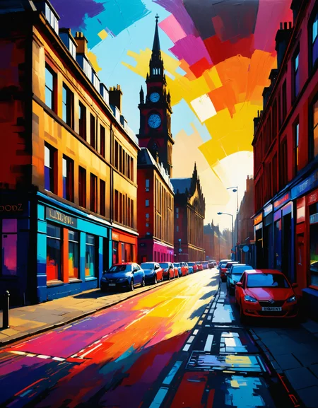 zavy-rghpnt, landscape of a Glasgow, Relaxed, F/8, triadic colors, extremely stylish, pure, rich vivid colors, cinematic light, elegant, sunny, vivid colors, highly contrasted, highly enhanced, luxurious