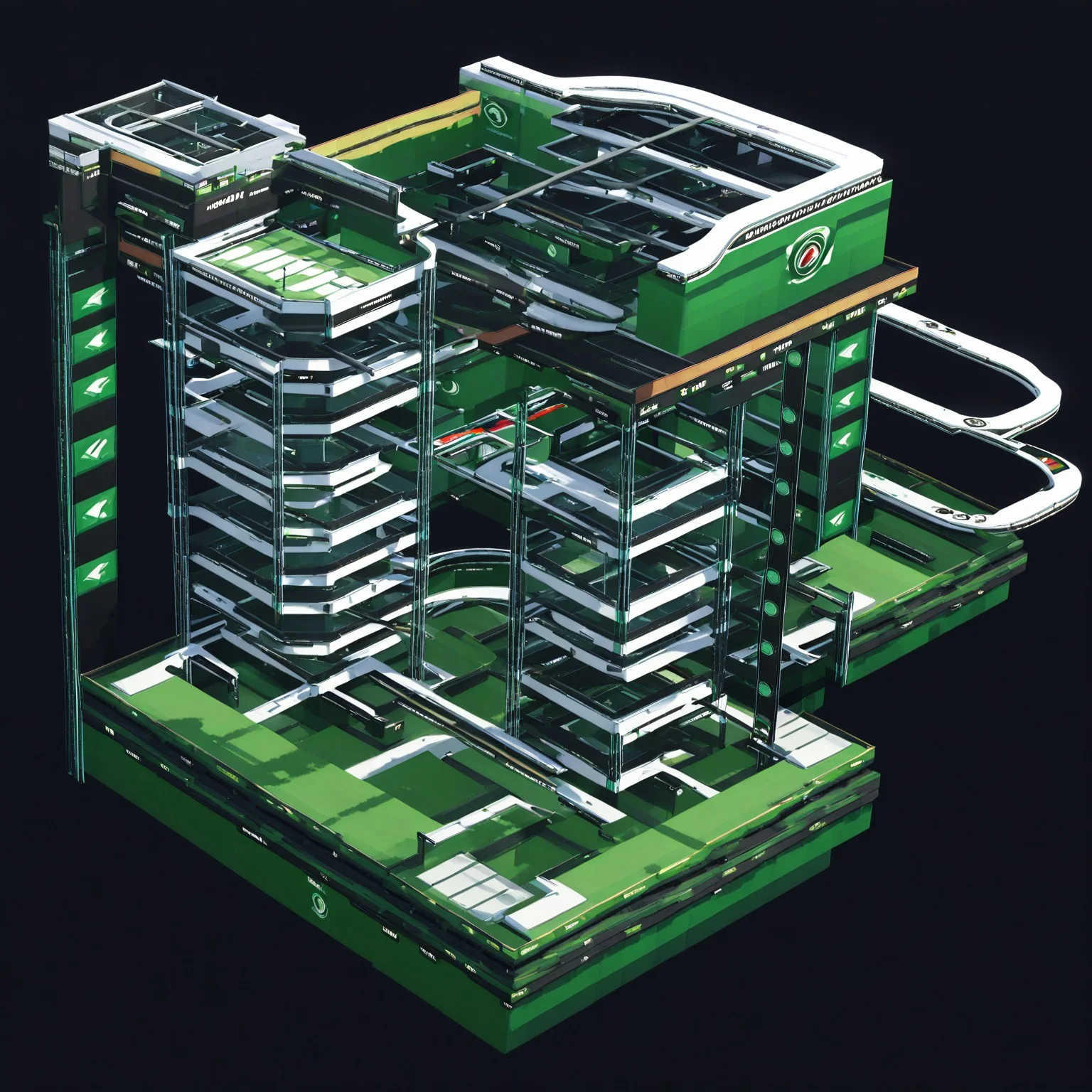 lazympos, trackmania, 3d rendering, screenshot, best quality, masterpiece, trackmania, scenery, simple background, building, megastructure, isometric,