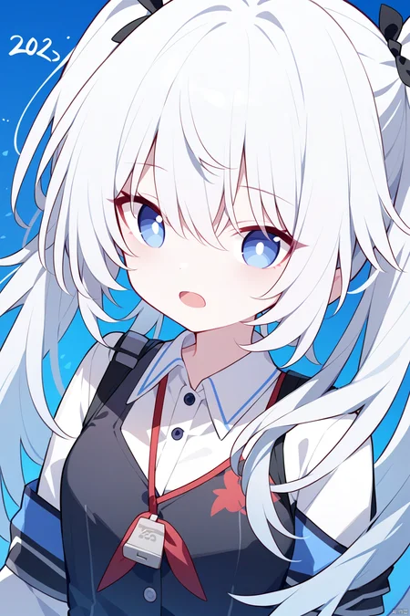 1girl, Best quality, genshin,Touhou Project,Honkai StarRail, ((quan (kurisu tina))),(portrait),upper body,close-up,year 2023, english text, greyscale with colored background, swaying, collared shirt, open mouth, wing collar, josh hutcherson whistle edit (meme), blue background, shirt, meme, twintails, monochrome, jacket, simple background,

masterpiece, newest, absurdres, safe