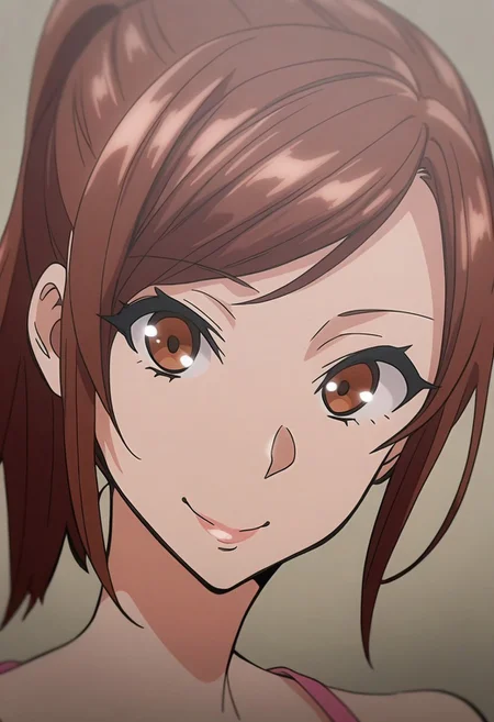 aaa,1girl, brown hair, ponytail, portrait, looking_at_viewer, smile