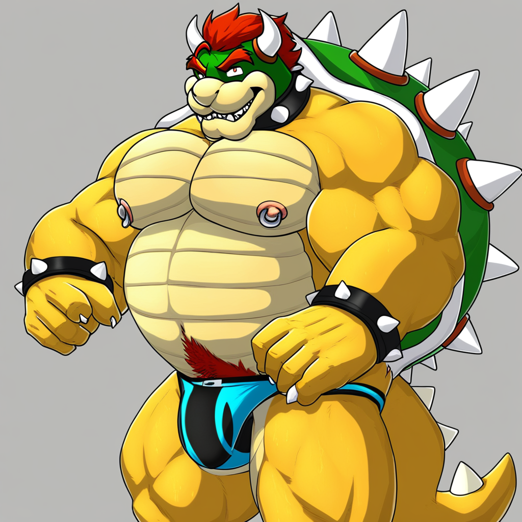 Muscular male, furry, speedo, Bowser