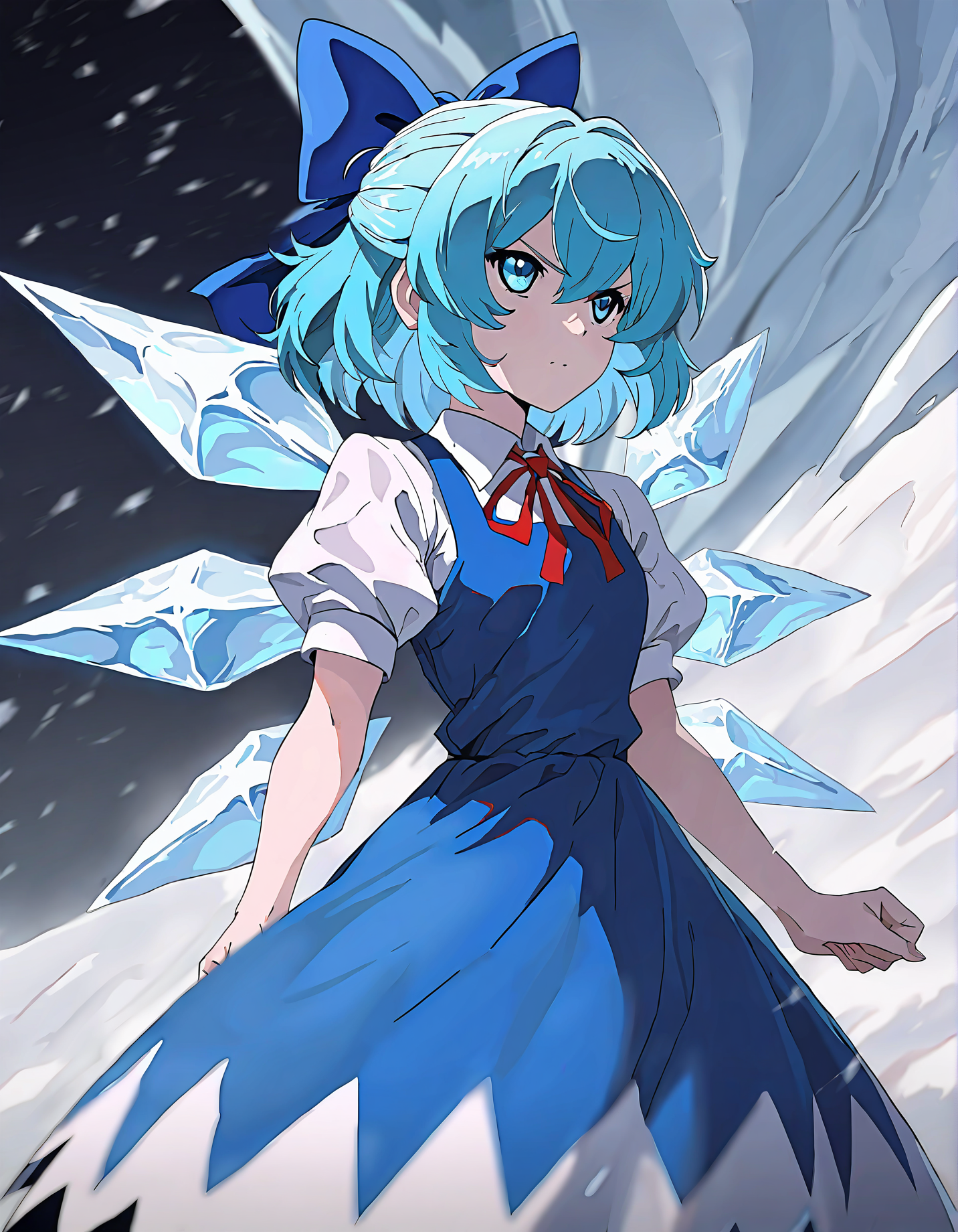 memoriesofphantasm, 1girl, solo, cirno,
very awa, masterpiece, best quality, year 2024, newest, highres, absurdres, <lora:memories-of-phantasm-style-noobai-vpred10-timestep-dynamic:1>