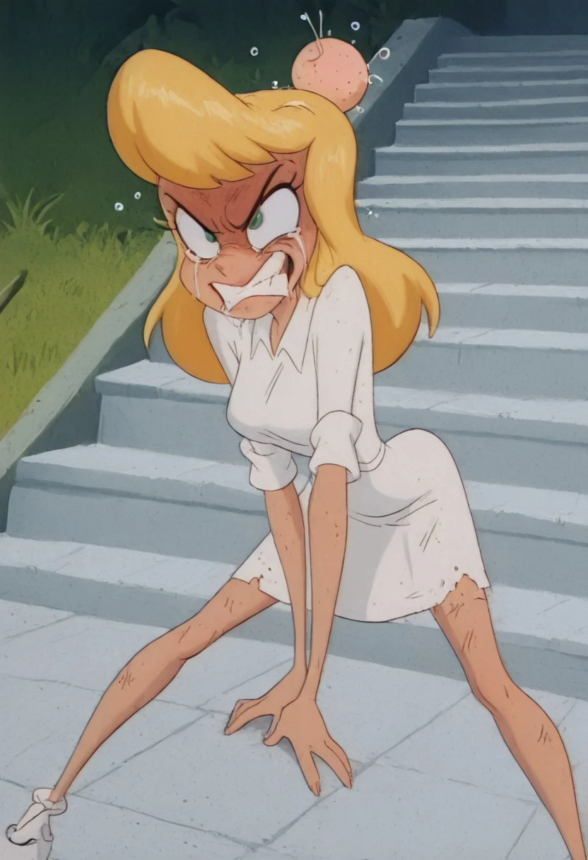 (((She crawls on all fours across the golf field, groveling and smiling crookedly))).((((head bump)))))).(((over-exciting)))). (((She's extremely humiliating)))).((((She's smirking))).((((((She's smiling with pain))))))).(((((face bump))))).(((((teeth bump))))).((((((kick between her legs))))))).She's been beaten with golf clubs all day. (((All her face is spitted))). (((She's screaming out loud))).((((((She's falling from stairs)))). Face is dirty and beaten. Hair in mess. ((((She's extremely drunk))).Clothes are dirty. She's poor. She's very offending. Her hair is hanging in wisps. Her face is bruised and bruised. Teeth knocked out. Her face and clothes are covered in spit and boot marks.(((Her dress is dirty))). (((((She is angry and exhausted))))). Everything is she wants is revenge. Everyone hates her. She is poor and sick. (((amazing quality))), absurdres,,((((1girl)))),(((alone)))), (((hellonurse))),,(((angry))), (((exhausted:1.5)))),((((((masterpiece))))),,((((extremely beautiful image)))),(((beautiful light))),((((best detailing)))),(((disgusting))),(((offended))),((((extremely heartbroken)))), blonde hair, teal eyes, (((1girl))), alone, big breasts,((((slim body)))))nurse outfit, Heloise Nerz, hellonurse, dirty, detailed body, detailed face, highly detailed body, highly detailed face, dynamic pose, posing, ((((((angsty))))), (((((furious)))))), (((((submissive)))))), 1girl, , , crazy emotion, narrow waist.