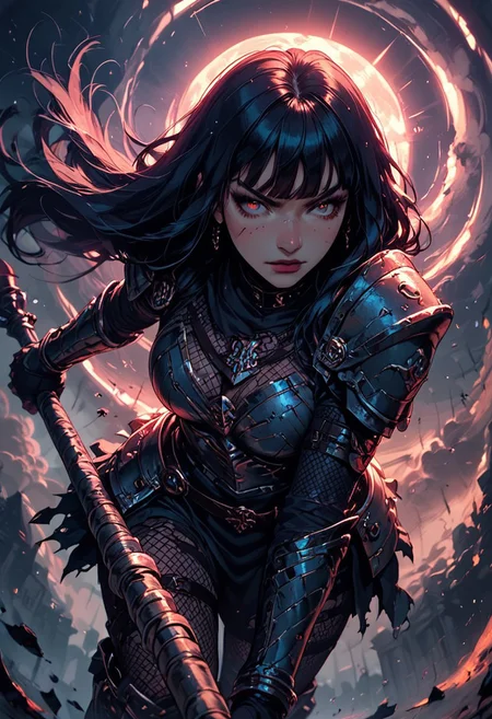 Score_9, Score8_up, Score_7_up, (((High Resolution, Best Quality))), 
1girl, beautiful, breasts, battle scarred, damaged armor, fishnets under armor, bangs, long hair, plated armour, holding staff, battle stance, dynamic angle, ancient fantasy city, battle-ready stance, dynamic pose, at night, moonlight, riding a nimbus cloud, nimbus, wukong theme, directional lighting, viewed from above,