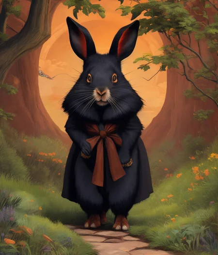 a realistic detail of an Anthropomorphized black rabbit wearing a monk outfit, portrait, path of exile, diablo, warhammer, digital painting, highly detailed, concept art, nekro, peter mohrbacher, alphonse mucha, brian froud, yoshitaka amano, kim keever, victo ngai, james jean, Professional, masterpiece, commissioned