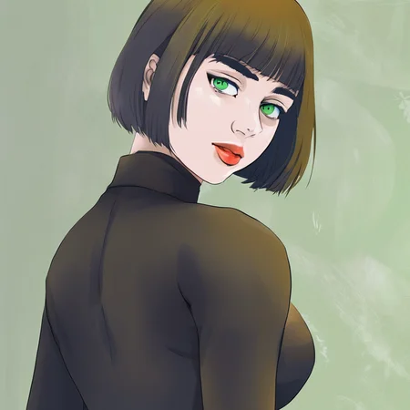 masterpiece, best quality, girl, short hair, green eyes, huge breasts, <lora:fengge2.1-000004:0.8>