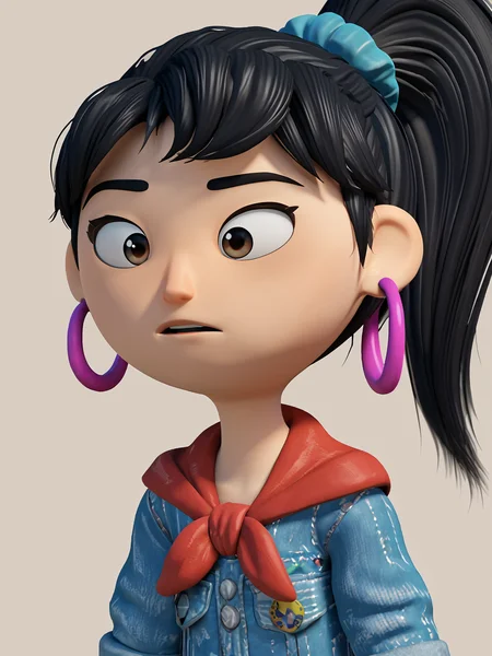 1girl, solo, <lora:Ellie (Sprite Fright):0.9> elliesf, black hair, ponytail, earrings
score_7_up, source_3d, 3d
