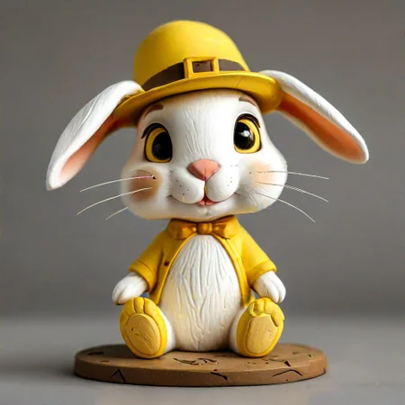 A lovely rabbit, wearing a yellow hat