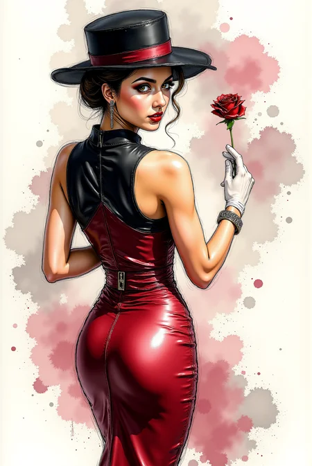<lora:Vibrant_watercolor_v.21:0.80> A watercolor sketching featuring breathtaking (charming beautiful young Moroccan female character, (sly smirk:0.3) dressed as a 20 yo slender waiter , (feminine physique, stylish)), a high quality, masterpiece, ((black sharp ink sketch)), (colored with glossy modern watercolor:1.02), (accentuated black fine contour lines:1.01), fine and clean, (style of modern 2d pinup poster:0.8) . award-winning, professional, highly detailed