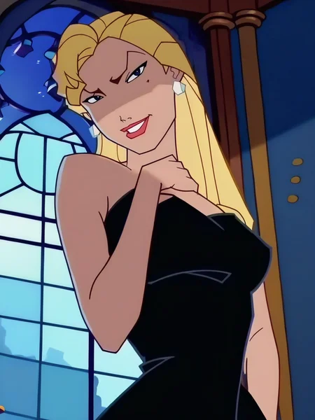 score_9, score_8_up, score_7_up, 1girl, elegant room, windows, night, detailed background, smile, looking at viewer, smile, cowboy shot, (dynamic pose:1.1), dynamic angle, sexy pose, from below,
<lora:HelgaSinclair_character:1>,HelgaXLP, blue eyes, blonde hair, long hair, earrings, mole under eye, lipstick, black dress, bare shoulders, anime screencap,