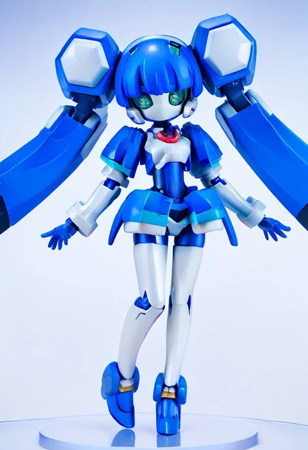 masterpiece, score_9, score_8_up, score_7_up, EasyNegative_v2,
(best quality:1.1),ultra-detailed, high resolution, super detailed skin, beautiful detailed eyes, nsfw, Brightly Lit, Highly Visible, 8k, sharp focus, beautiful, perfect lighting, beautiful eyes, anatomically correct, anatomically correct face, extremely detailed eyes, smooth edges, beautiful face, symmetrical eyes, symmetrical face,
(standing, Full-body view:1.2),
1girl, cute girl, blazermate, (robot girl, android:1.3), (roaot eyes, green eyes, blue hair, twin tails, no mouth:1.2), (colored skin, robot skin, white skin, blue skin, robot joints:1.5),
(simple background, white background:1.2), (solo focus:1.5),
(looking at viewer:1.5), (figurine:1.5),
