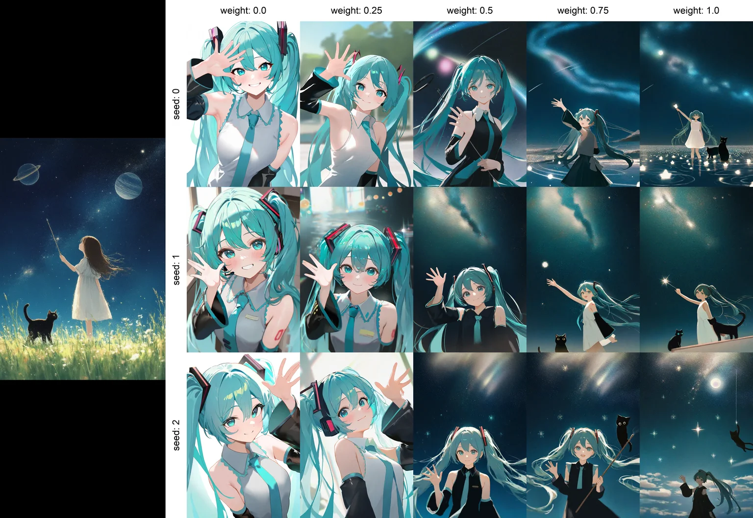 masterpiece, best quality, newest, absurdres, highres, 1girl, hatsune miku, vocaloid, aqua hair, aqua eyes, twintails, aqua necktie, cyan shirt, sleeveless, detached sleeves, black sleeves, upper body, smile, looking at viewer, waving