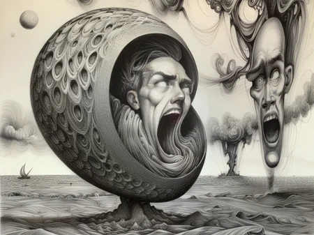 <lora:sur-mono_XL:1>, sur-mono_XL,monochrome, line sketch, surrealistic, in the style of Brett Manning