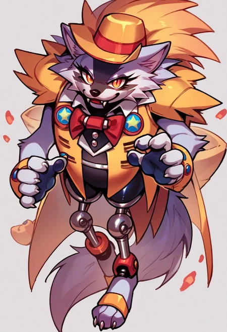 score_9, score_8_up, score_7_up, score_6_up, score_5_up, source_furry, heavy magician, 1girl, furry female, robotic, magician, heavy magician, sonic mania,, werewolf form, cute, kind, eyelashes, animal form, large breasts, wolf face, wolf body, feral, solo, skinny, sexy pose, sexy look, fluffy, paws, thin, anthro-feral, looking at viewer, smile, (fangs:2)