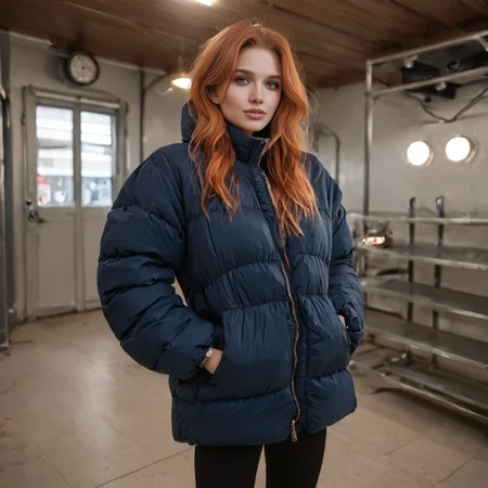 score_9, score_8_up, score_7_up, score_6_up, score_5_up,freezerroom scene, cinematic,Depth of field, bokeh, best quality BREAK
 one irish women, sexy curves, revealing outfit,extra_puffy_jacket , 
 <lora:FreezerRoom:1.4> <lora:Pony_Extra_Puffy_Jackets_V1:0.8>