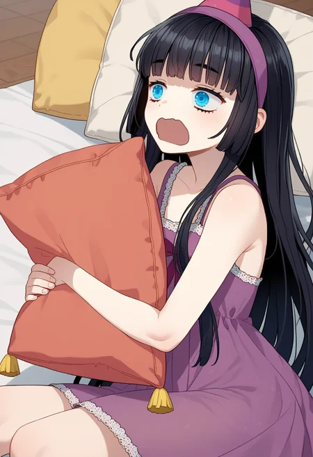 score_9, score_8_up, score_7_up, source_anime, ,
BREAK
1girl, solo,
<lora:shiAbiDaughtV1:1>,
shiabidaupurp, vnstyle,
black hair, blue eyes, long hair, purple hairband, blunt bangs, hime cut,
nightgown, party hat, holding pillow, hug, sleeping, yawning, rubbing eyes,