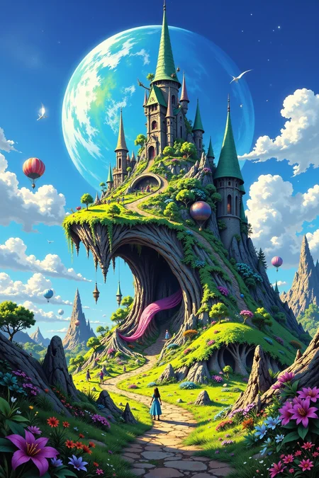 Fantasy Earth, elven, fairies and wizards land anime landscape, noon, woman, very intricate, very detailed, sharp, bright, colorful, <lora:Hand v2:0.5> <lora:Anti-Blur:1><lora:Insane Detail Slider:0.25>  <lora:flux.1_lora_flyway_Epic-detail_v2:0.3> <lora:fluxenhancer:0.25> <lora:ROWER:0.6> <lora:flux-charmer-v1-1:0.4>  <lora:Crazy_Horror:0.6> cr3z1h0rr0r