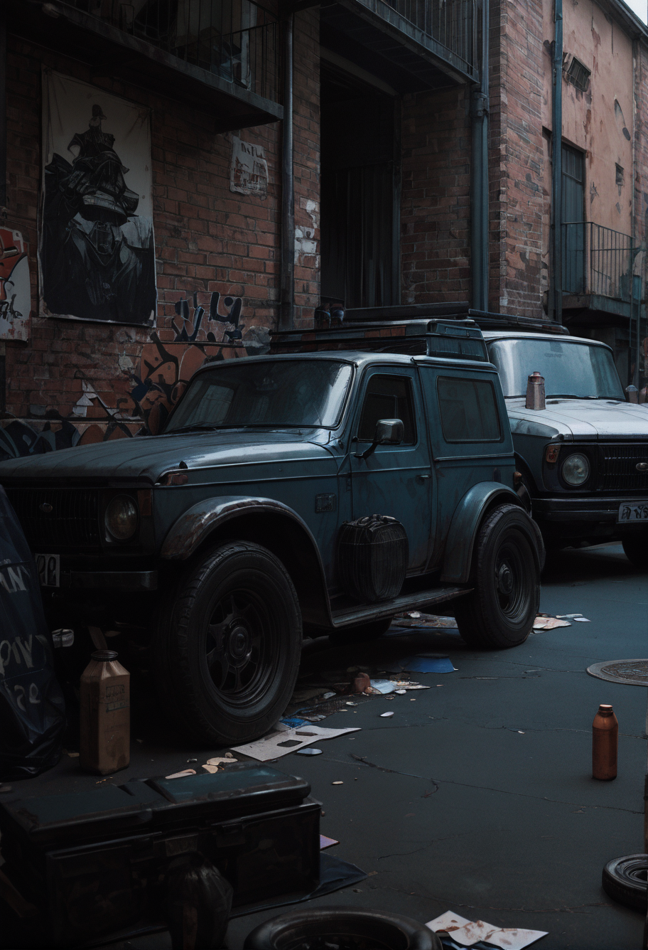 ,ruanyi0851,ground vehicle,brick wall,no humans,<lora:0851 abandoned vehicles V2_v1_pony:1>, score_9,score_8_up,score_7_up,,8k,1girl,solo,,