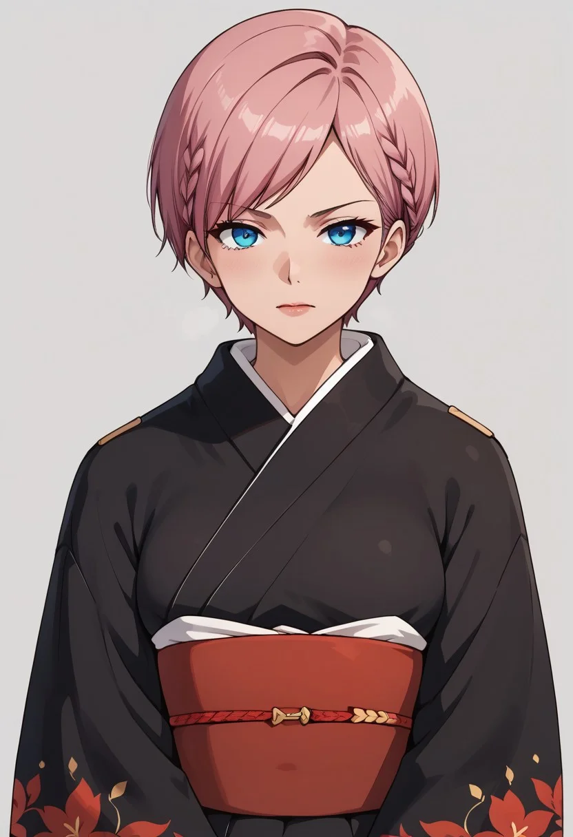 score_9, score_8_up, score_7_up, score_6_up, (1girl ), (solo:1.9 )
BREAK,
HDA_MasterpieceXL_v.1,
BREAK
1girl: <lora:Mother_Kirisu_V:1>, Mother Kirisu,Bokutachi wa Benkyou ga Dekinai, blue eyes, braid, short hair, twin braids, pink hair,older woman,hair down to the nape of the neck,twin braids,serious look, medium breasts ,age 55 years
BREAK
black kimono,obi