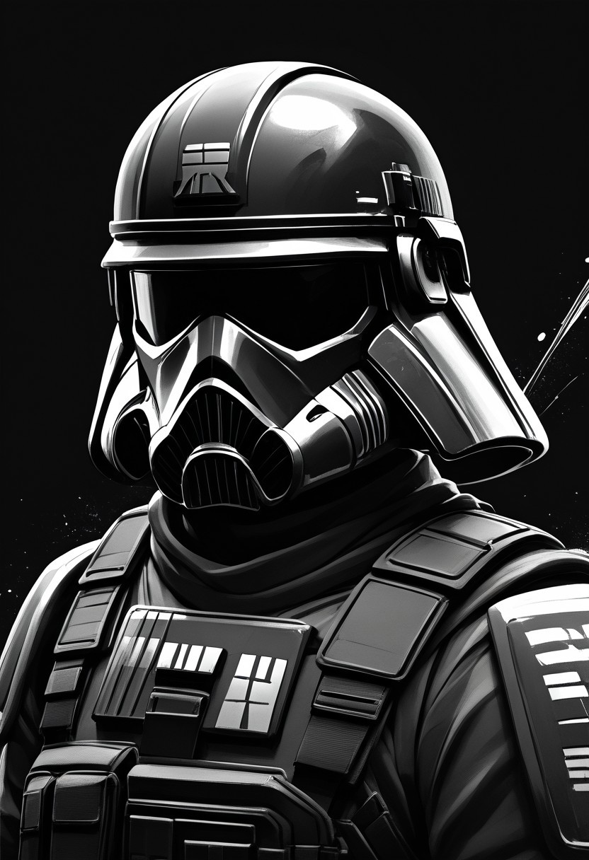 score_9, score_8_up, score_7_up, line drawing, portrait of stormtrooper <lora:StormTrooperE10:0.6>, armor, helmet, monochromemuse, monochrome, greyscale, ink splatter, black background