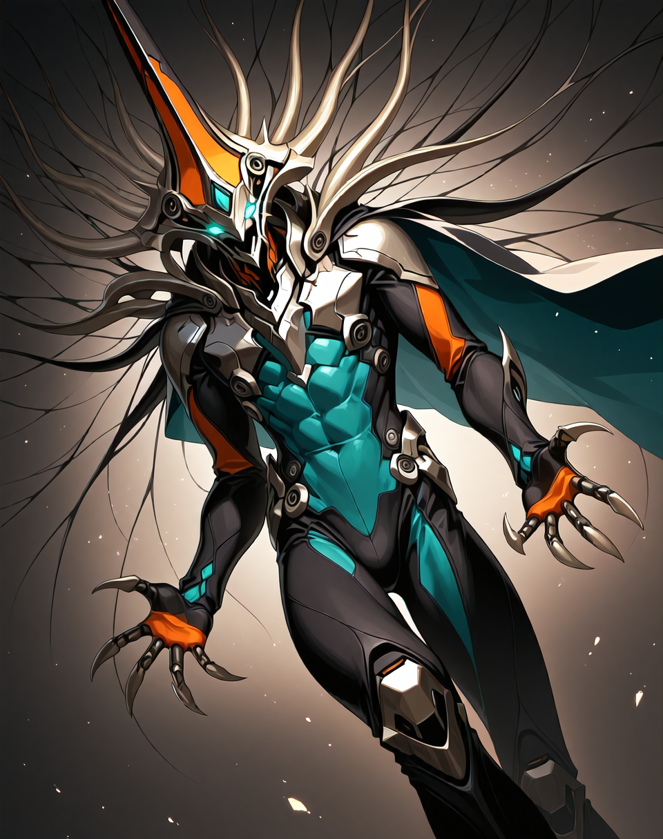 perfect depth of field shot, masterpiece, beautiful, sharp focus, crisp details, 
<lora:Zoalord_(Guyver)_(Illustrious)_(AD):1> Zoalord, Guyver, monster, 
((dynamic action, dynamic perspective, dutch angle, bent knee, cowboy shot, ):1.5), 
((teal and orange and silver colored body, wearing a cape, detailed face and eyes, ):1.5), glowing eyes, solo, bioboosted body, biomechanical, end boss, perfect form, perfect proportions, abs, regal and strong, imposing, presence demands respect and deference, gradient style anime coloring,   
BREAK Smooth Quality, IllusP0s, lazyhand, lazympos, lazynsfw,