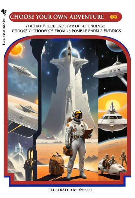 choose your own adventure, formal, suit, backpack, realistic, space, ground vehicle, multiple views, sun, holding book, holding weapon, d3c0pnuk, detailxl, str34ml1n3