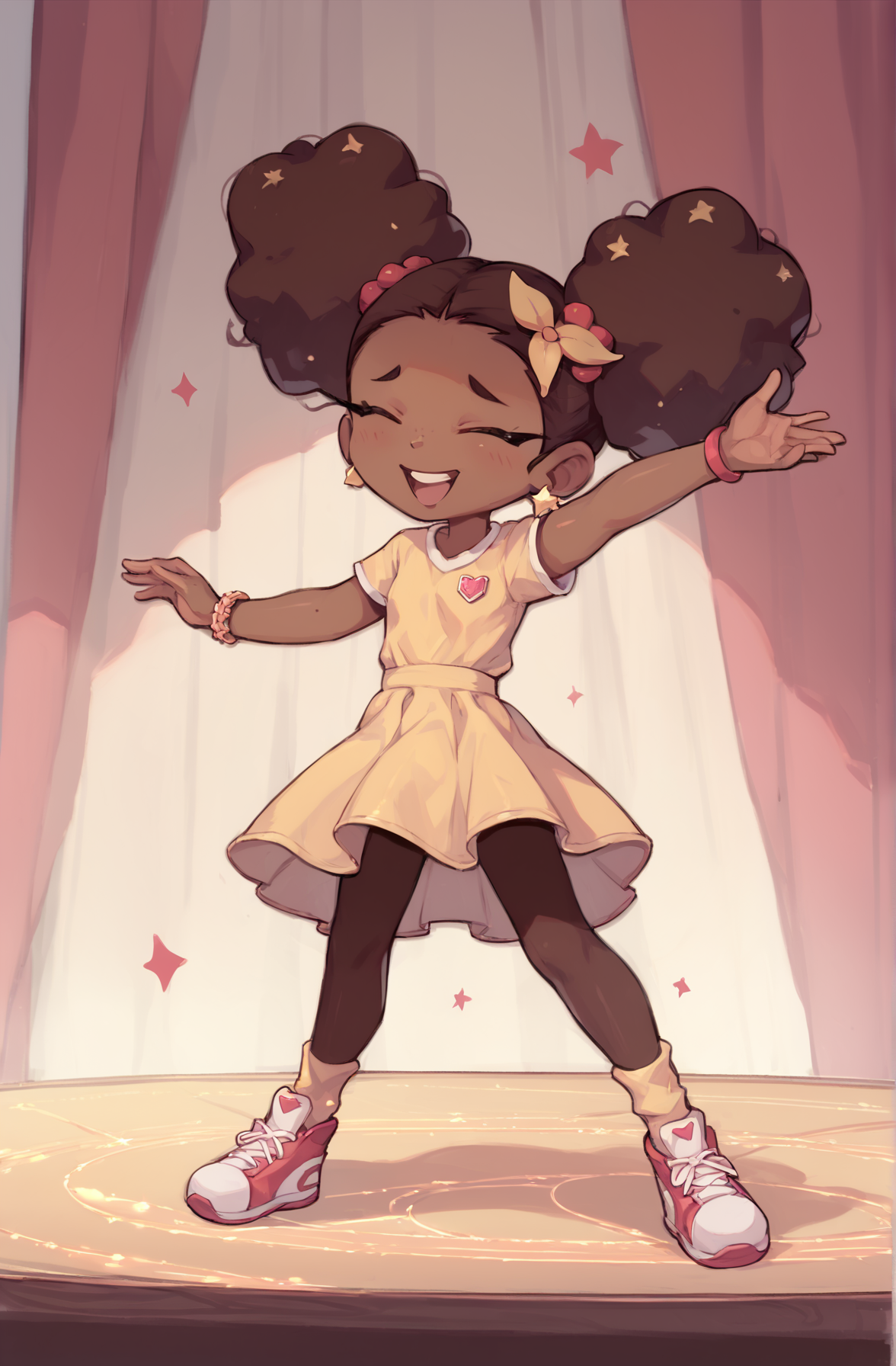 masterpiece, high quality, score_9, score_8_up, 1girl, dancing, [brown skin], handfixer, good hands, yepmelon,     <lora:HandFixer_pdxl_Incrs_v1:0.5>,<lora:ALTXL_pony_0061_8:1>,<lora:Pony_QualityV4.0:1>,<lora:Yep_Melon_Style:1>