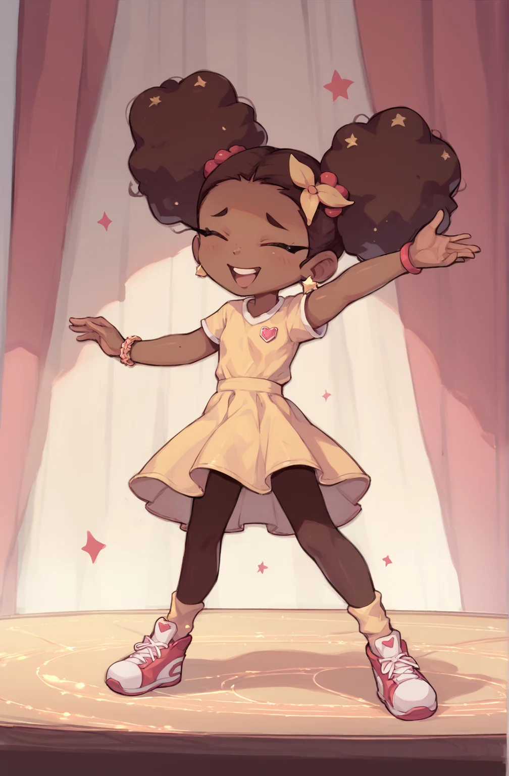 masterpiece, high quality, score_9, score_8_up, 1girl, dancing, [brown skin], handfixer, good hands, yepmelon,     <lora:HandFixer_pdxl_Incrs_v1:0.5>,<lora:ALTXL_pony_0061_8:1>,<lora:Pony_QualityV4.0:1>,<lora:Yep_Melon_Style:1>
