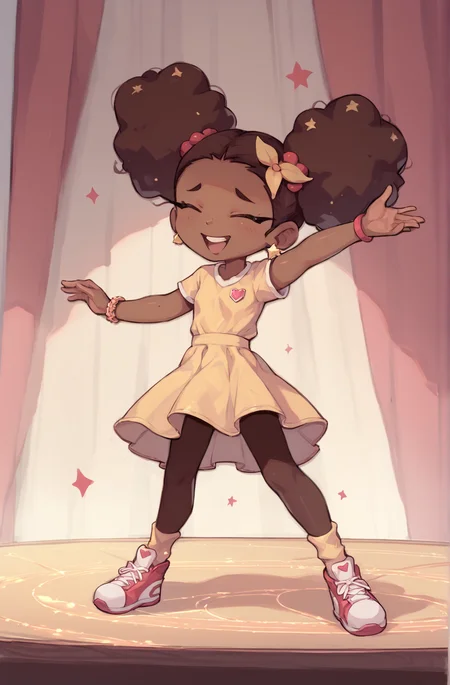 masterpiece, high quality, score_9, score_8_up, 1girl, dancing, [brown skin], handfixer, good hands, yepmelon,     <lora:HandFixer_pdxl_Incrs_v1:0.5>,<lora:ALTXL_pony_0061_8:1>,<lora:Pony_QualityV4.0:1>,<lora:Yep_Melon_Style:1>