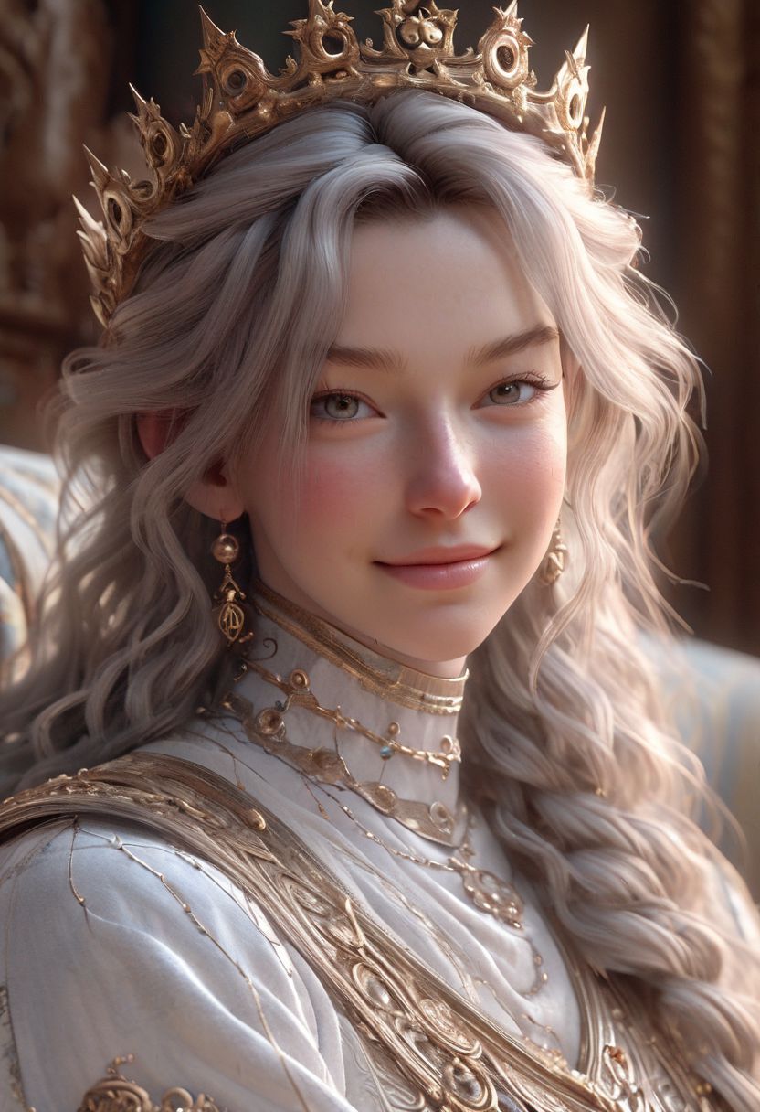3d graphics dreamy, charming appetizing lady king happy smiley, facial muscles, smily, looking viewer,see-final fantasy,
sleep on the bed, WLOP(sharpness),tattoo, intricate details, 8k post production, high resolution, hyperdetailed, trending on artstation, sharp focus,intricate details, highly detailed, natural skin texture,   high sharpness),girl