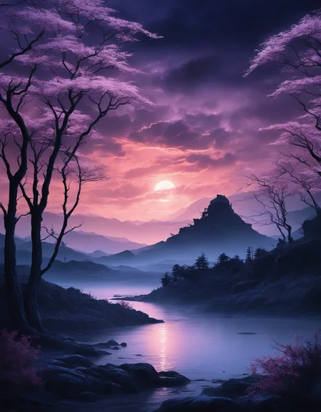 Dark Fantasy Art of Dark Moody Atmosphere, H.R. Giger: (biomechanical horror), (alien landscapes), (Warm color guide), (surreal organic forms),
Utagawa Hiroshige: (ukiyo-e woodblock prints), (flat perspectives), (seasonal motifs), (vivid nature palettes),
holographic palace glitching through centuries,
Redwood forest shrouded in morning mist,
Virga rain evaporating before ground,
a twilight cloudscape, with deep purples and blues, the last light of day fading away, stars beginning to peek through,
Polar night with aurora dominance,
Spring cherry blossom bloom,
<lora:add-detail-xl:0.7>,
<lora:DetailMaximizer:0.3>,
<lora:brho:0.2> brho,
<lora:Deep_depth_of_field:0.3>,
<lora:extremely_detailed:1> extremely detailed,
<lora:MJ52_v2.0:0.25>, dramatic, mysterious, dark moody atmosphere, dark, moody, dark fantasy style