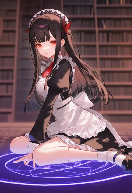 (explict), chiharayukine, solo, library, casting magic with spell, opened mouth, looking at viewer, (from front:1.2), magic circle on floor, hand on floor, kneel, blurry background, (masterpiece), (best quality), (ultra detailed), shine, magic spark, solo, evil smile, (masterpiece, best quality, amazing quality, highres, absurdres, very aesthetic, depth of field), <lora:chihara_yukine-V3.1:0.9>
