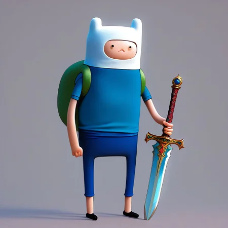 score_9, score_8_up, score_7_up, source_anime, (best quality:1.1), (masterpiece:1.2), (realistic:1.2), (detailed:1.1), (highres, best quality:1.2), adventure time, Expressiveh,
1boy,finn the human, \(adventure time\), dot eyes, green backpack, backpack, Blue shirt, shirt, Blue short, short, with hat,
solo, closed mouth, collared shirt, full body, sword, looking at viewer, standing, holding sword, angry stare,