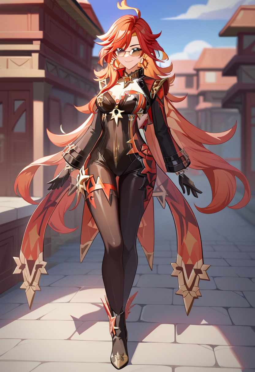 score_9,score_8_up,score_7_up,<lora:mavuika_(genshin_impact)_pony:1>,black_gloves, high_heels, closed_mouth, cleavage, black_bodysuit, boots, smile, solo, sunglasses, 1girl, looking_at_viewer, earrings, mavuika_(genshin_impact), long_sleeves, full_body, standing