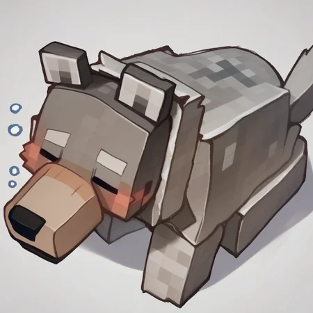 score_9_up, score_8_up, score_7_up, source_furry, wolf, minecraft wolf, pixel style, gray fur, black eyes, square dog, blush, shy, closed eyes, sleepy, sleep