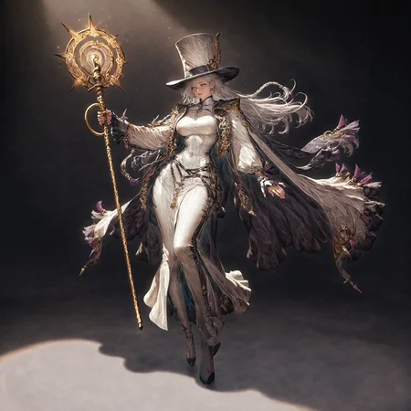 1girl, graycolor_full, <lora:lora-000015.TA_trained:1>, fullbody,
magician, holding cane, cape, white robe, fullbody, detailed face, increase details, ultimate detailed, newest, photorealistic, <lora:DetailedEyes_V3:1> <lora:detailed_hands-000002:1> hand