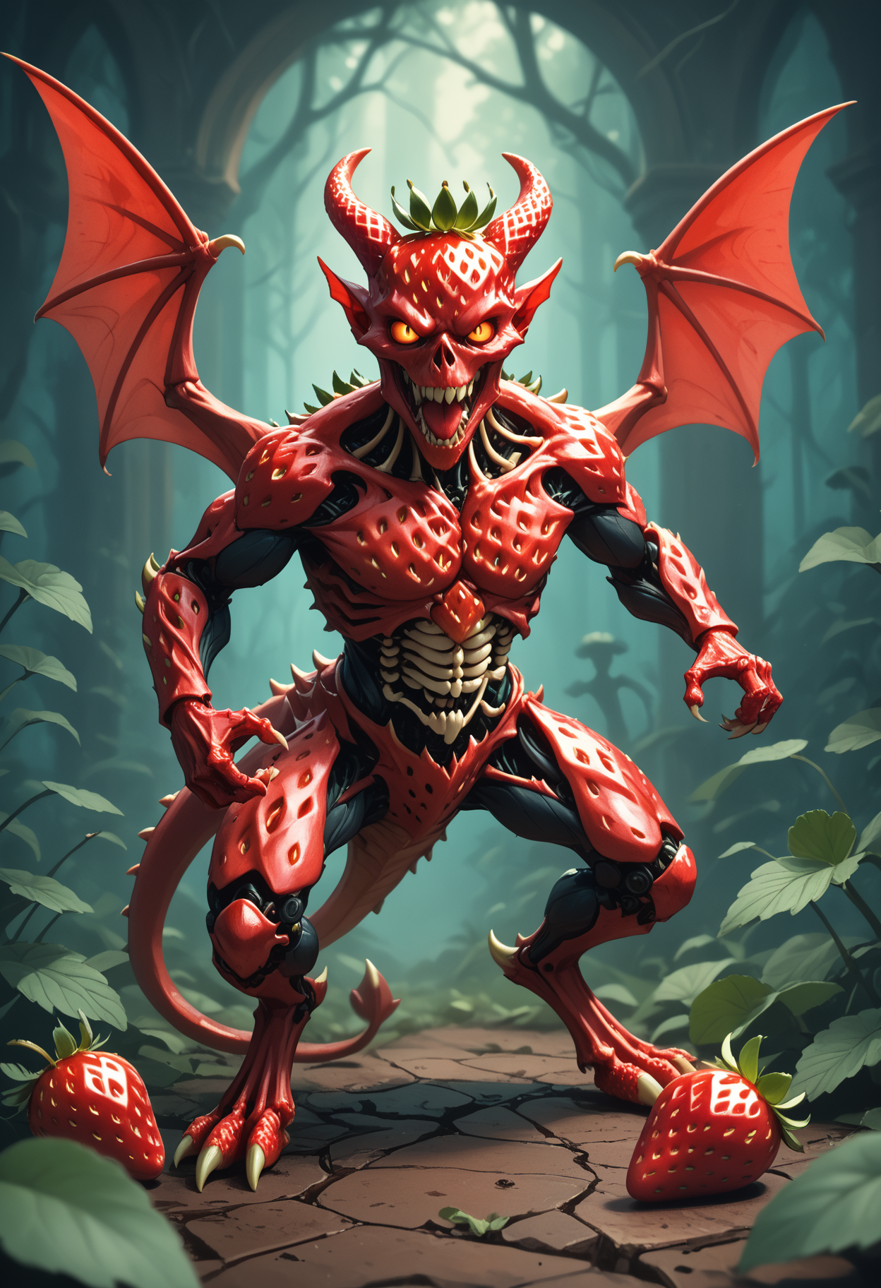 score_9, score_8_up, score_7_up,
Skeletal demon, horns, bat wings, action pose, detailed background,
WORLD MORPH STRAWBERRY, MULTIPLE STRAWBERRIES SKIN