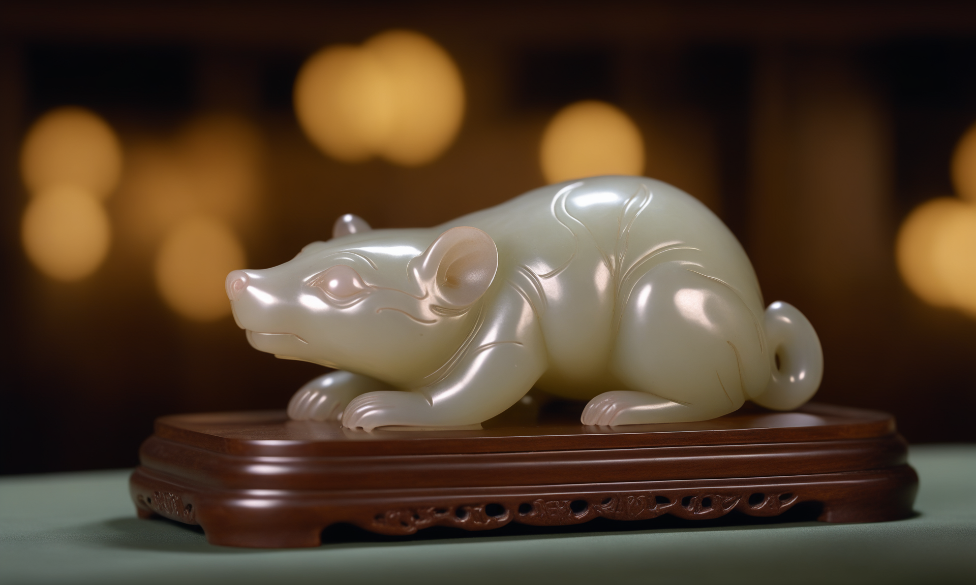 cinematic film still <lora:jadecarvingcd_xl-000007:0.8>,a statue of a rat made of (jadecarvingcd_xl,jade carving,translucent) on floor,no humans,long-focus,indoors,chinese zodiac,wooden table,cutie,cute,still life,animal statue,front view,facing viewer,looking at viewer . shallow depth of field, vignette, highly detailed, high budget, bokeh, cinemascope, moody, epic, gorgeous, film grain, grainy, 8K, HDR, UHD, masterpiece, best quality, highly detailed, high resolution, finely detail, extremely detailed, ultra detailed, wallpaper