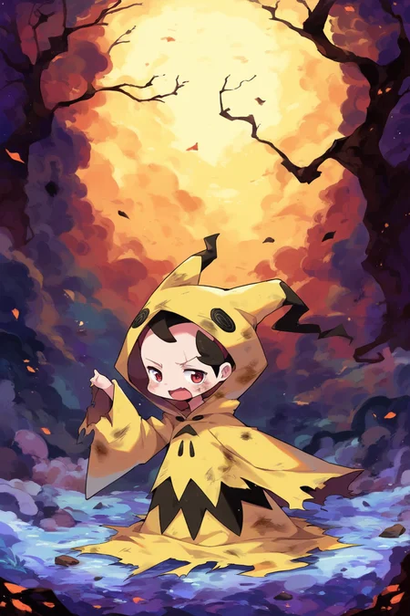 score_9, score_8_up, score_7_up, score_6_up, score_5_up, score_4_up, masterpiece, high quality, BREAK, full body, BREAK, 1girl, <lora:MimikyuFit:0.9> MimikyuFit, mimikyu, pokemon, outfit, hood, pale yellow outfit, ripped clothes, broken clothes, dirty clothes,
