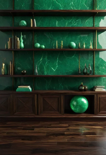made from jade and obsidian, jade, obsidian,score_9, score_8_up, score_7_up, expensive looking,dark wood flooring, bookshelf