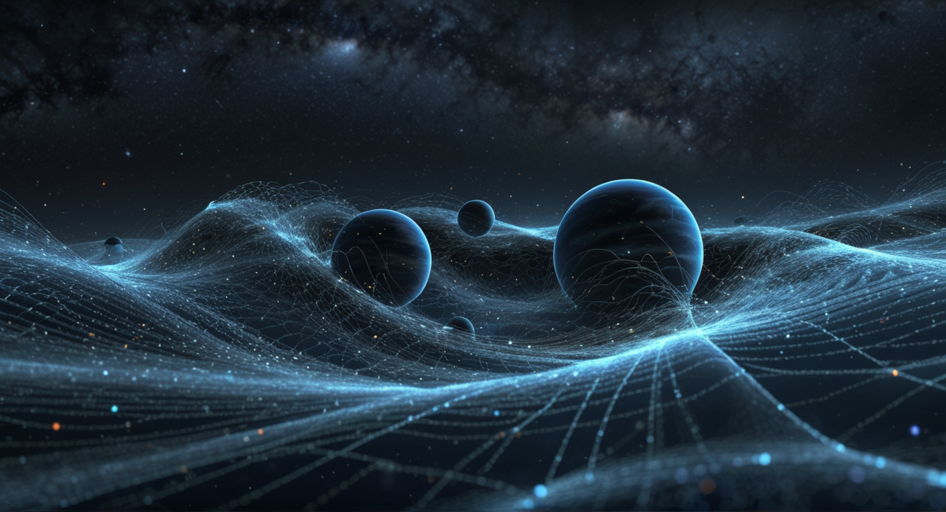 scenic view, (monochrome spot color, bright neon against blackness of space close detailed view upon Cosmic string, , vibrating, gravitational anomaly, dark energy, :1.24) ((pui:0.42),), (pui:0.42)  ,