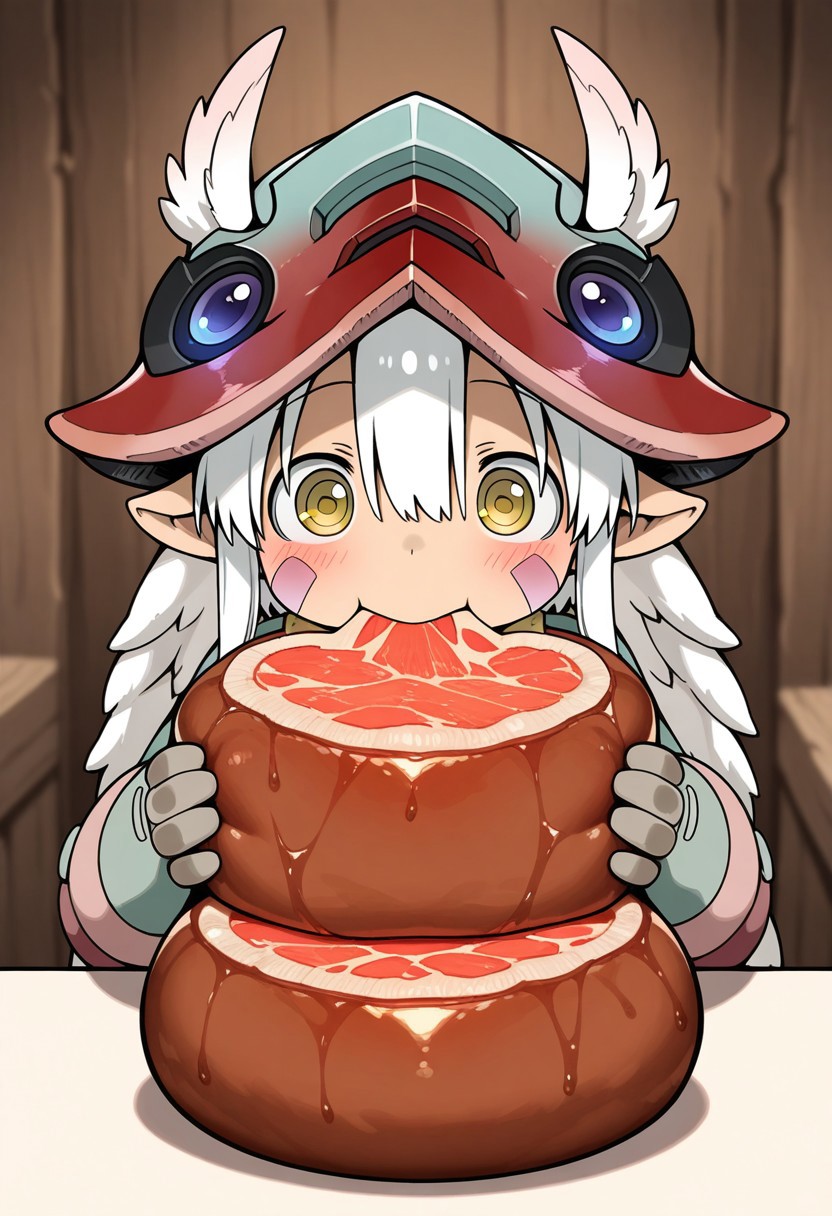 1girl, made in abyss, eats a monster meat, masterpiece, best quality, amazing quality, general