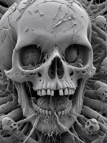 El3ctr0nStyle <lora:ElectronStyleXL:1.0> drawing of a skull, illustration, ink smudges, masterpiece, in the style of electron microscope, (frontal camera view:1.3), ultra detailed, too many scorpions and cockroaches, broken bad teeth, missing teeth, high detail, 16k, spider webs, a small snake in the eye socket