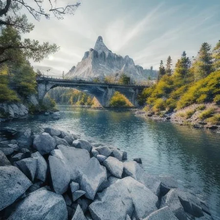 (Realistic:1.5) EdobLandscapeAlpha , outdoors, thorns, signature, blue theme, evening, alien, bridge, solo, rock, forest, <lora:EdobLandscapeAlpha_v1.0:0.8>