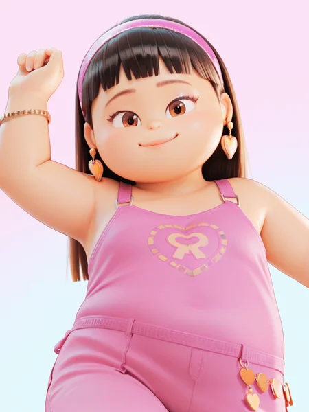 <lora:Abby_ParkIL:1> a_p, 1girl, plump, long black hair, fringe hair, brown eyes, hairband, heart earrings,
looking at viewer, dancing