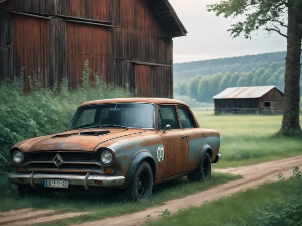 <lora:custveh:1> custveh_vehicle, custom Abandoned Rusty car, barn,(cinematic atmosphere:1.2), RAW photo shot by dslr Fujifilm XT3 depth of field bokeh soft lighting film grain photography Realistic photo-realistic Lifelike, <lora:sdxl_photorealistic_slider_v1:5>, <lora:wowifierXL:0.3>